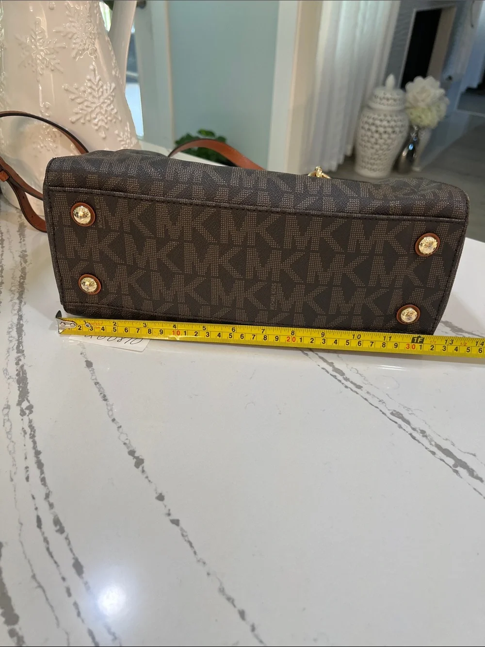 Michael Kors Brown MK Signature Shoulder Bag with Gold Hardware